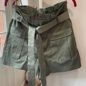 Zara Satin Green High waisted Paperbag Shorts